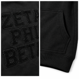appliqué embroidery and pocket details