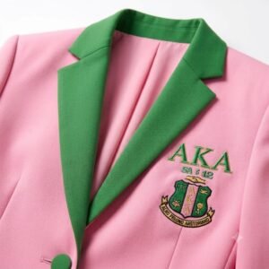 green collar and embroidery details