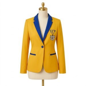 womenyellow suit blue collar