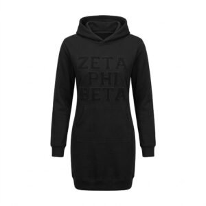 zeta phi beta sorority women’s black hoodie dress with tonal lettering