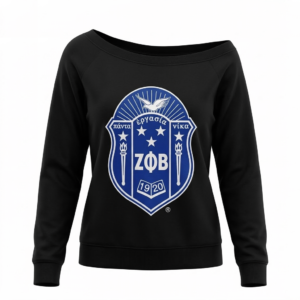 zeta phi beta sorority women’s black off shoulder sweatshirt – zΦb crest pullover