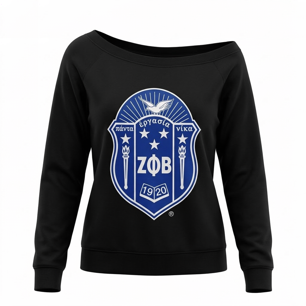 zeta phi beta sorority women’s black off shoulder sweatshirt – zΦb crest pullover zeta phi beta sorority women’s black off shoulder sweatshirt – zΦb crest pullover